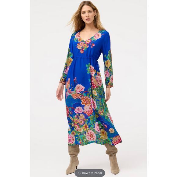 Johnny Was Dresses & Skirts - Johnny Was Dress Large Tiered Maxi Victoria Scarf Blue Silk Floral Boho Artsy